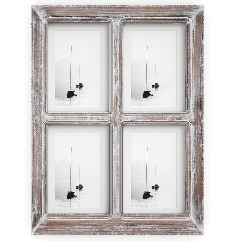 Barnyard Designs 4x6 or 5x7 Collage Picture Frames, 4 Photo Openings w/Mat for Multiple Pictures, Distressed Rustic Wood Farmhouse Frame for Wall, 16x12 (Brown) - Image 1